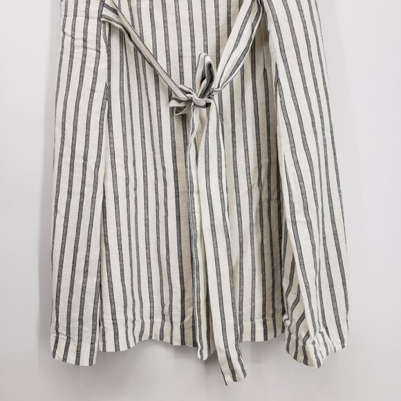 a new day Striped Button Front Sun Dress XL Linen Blend Mini Cream Black - Picture 8 of 11